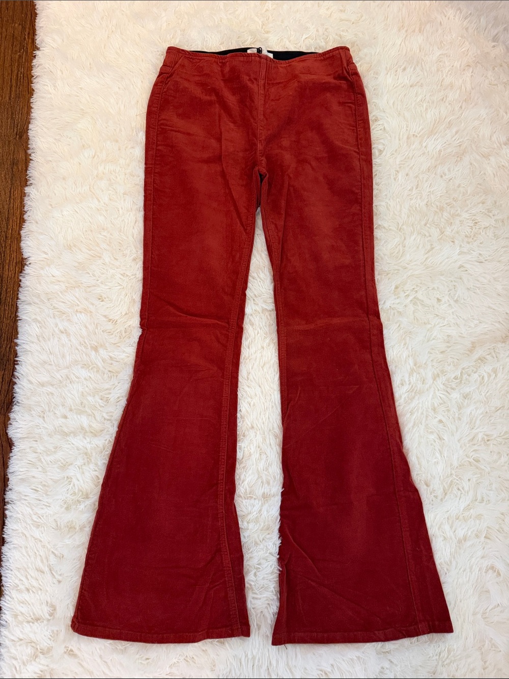 Newbury Kustom Rust-Red Flared Corduroy  Pants